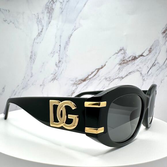 New Dolce & Gabbana Sunglasses Black Oval Acetate Gold Metal DG Gray Lens main image 8